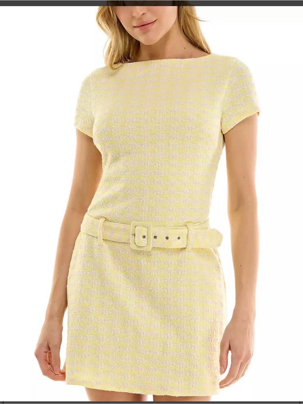 B Darlin Yellow Tweed Mini Dress with Belt